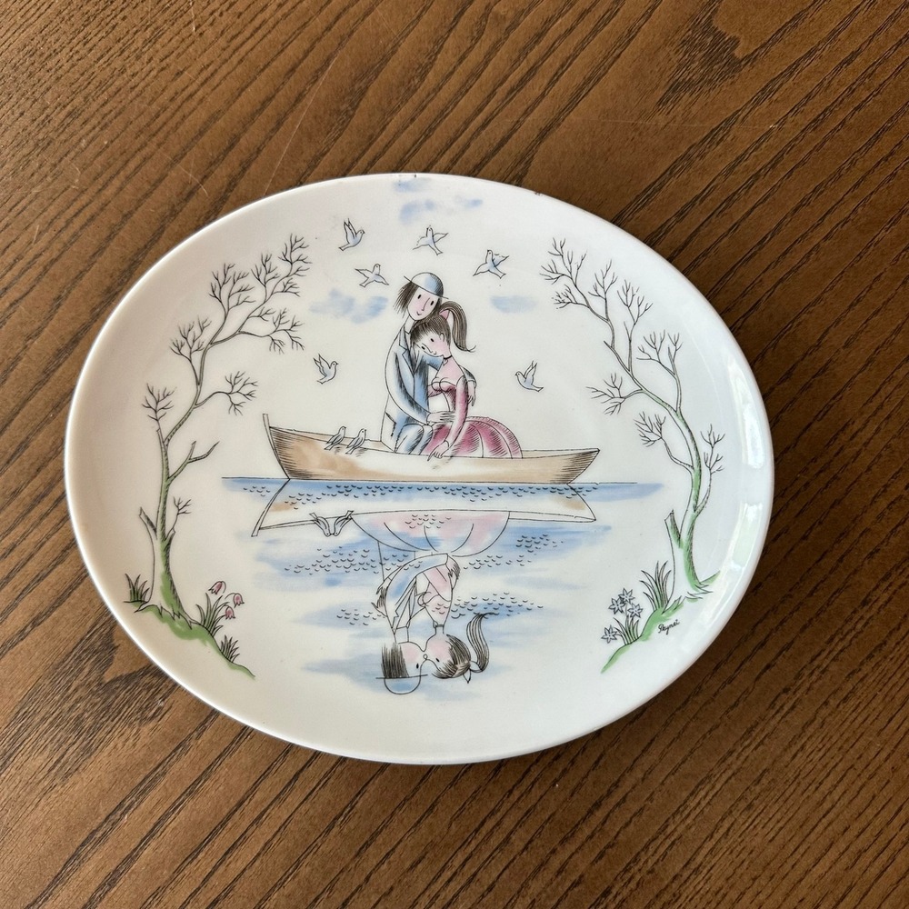 Vintage Rosenthal Germany Raymond Peynet Lovers Boat Porcelain Trinket Dish 7"